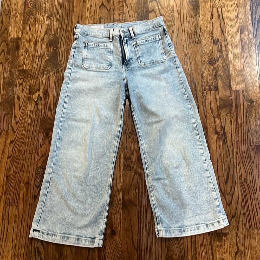 Gap High Rise Stride Wide-Leg Ankle Jeans with Washwell Light Indigo Sz 30R/10